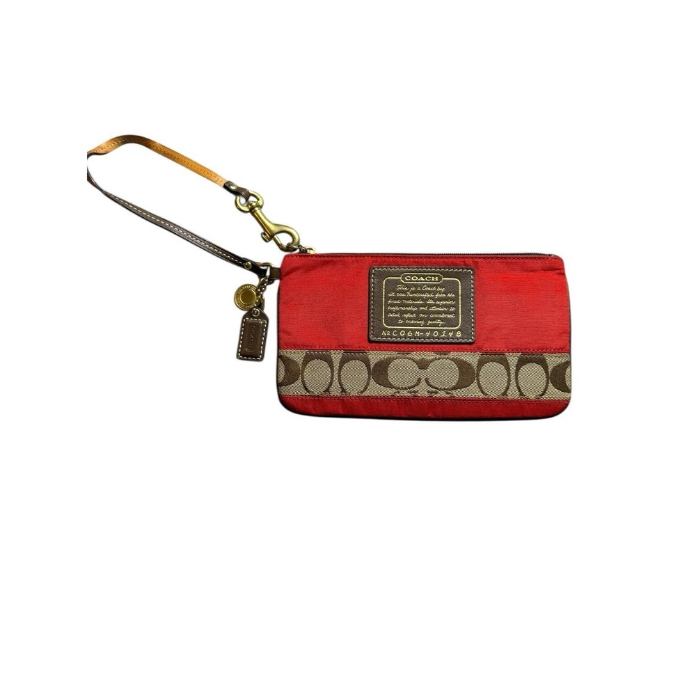 Coach Wristlet Womens OS Red Excellent Signature C Logo Nylon C06M-40148